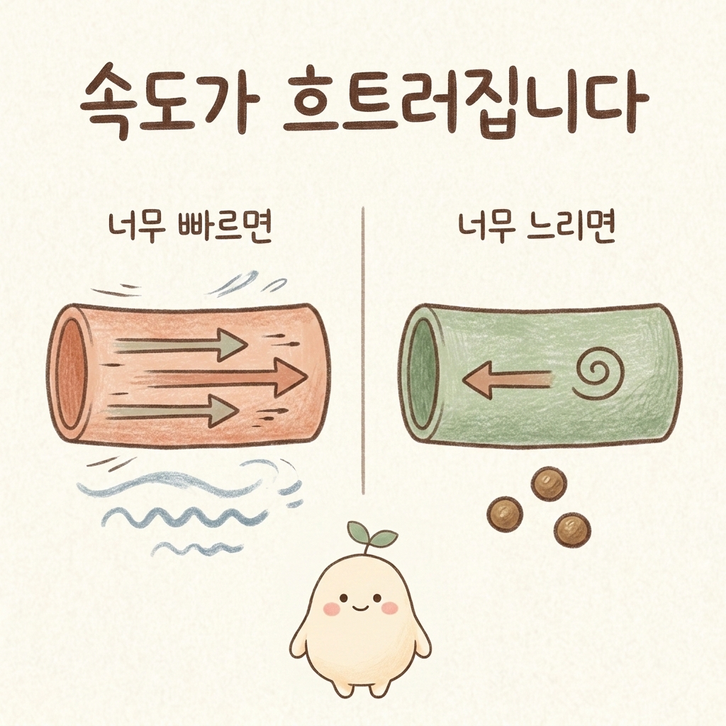 장이 움직이는 속도가 빠르거나 느려지는 것을 비교한 손그림 일러스트