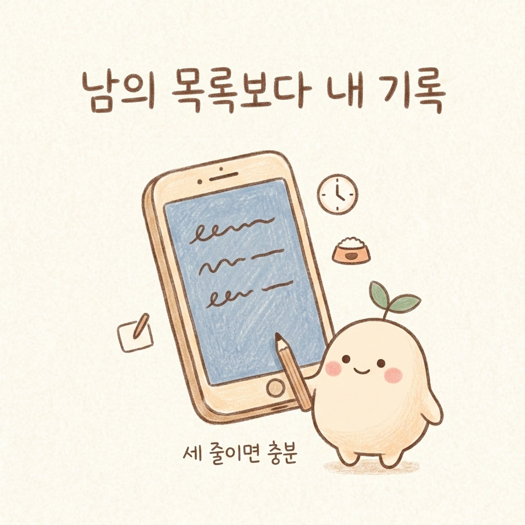 먹은 것과 배 상태를 간단히 적는 기록을 그린 손그림 일러스트