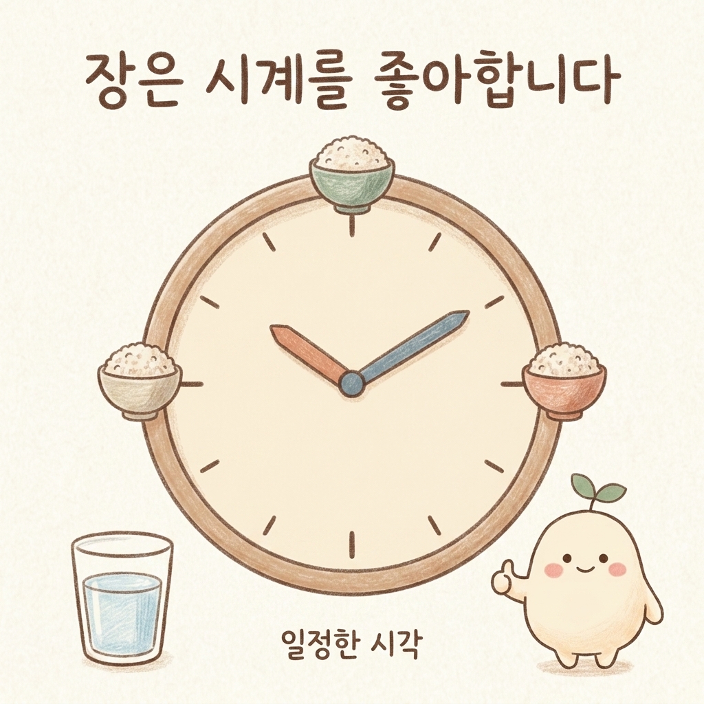 일정한 식사 시간과 아침 식사, 물 마시기를 그린 손그림 일러스트