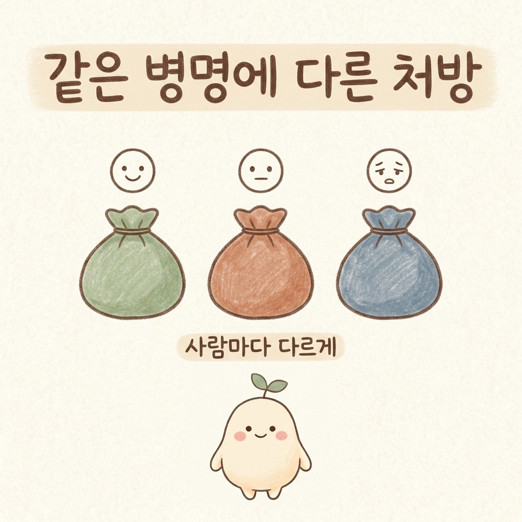 사람마다 다르게 쓰는 한약 처방을 그린 손그림 일러스트