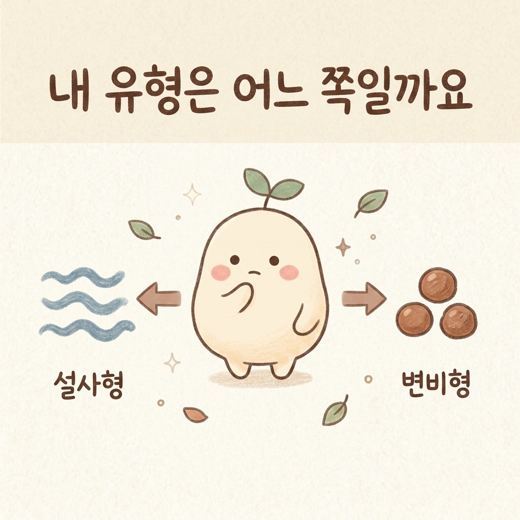 설사형과 변비형으로 나뉘는 과민성 대장증후군을 설명하는 손그림 일러스트
