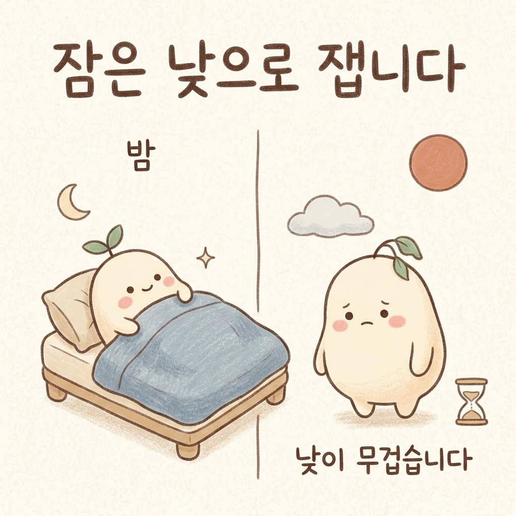 잠을 설친 다음 날 낮의 상태를 살피는 손그림 일러스트