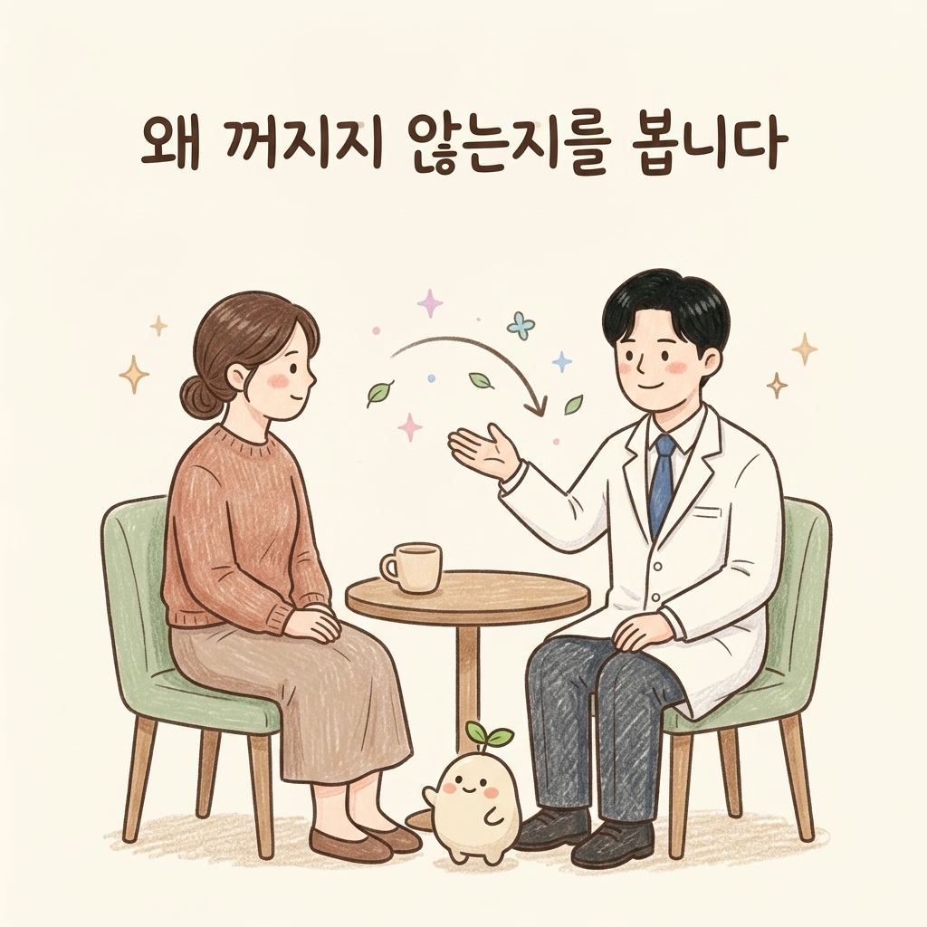 불면의 원인을 설명하는 한의사 손그림 일러스트