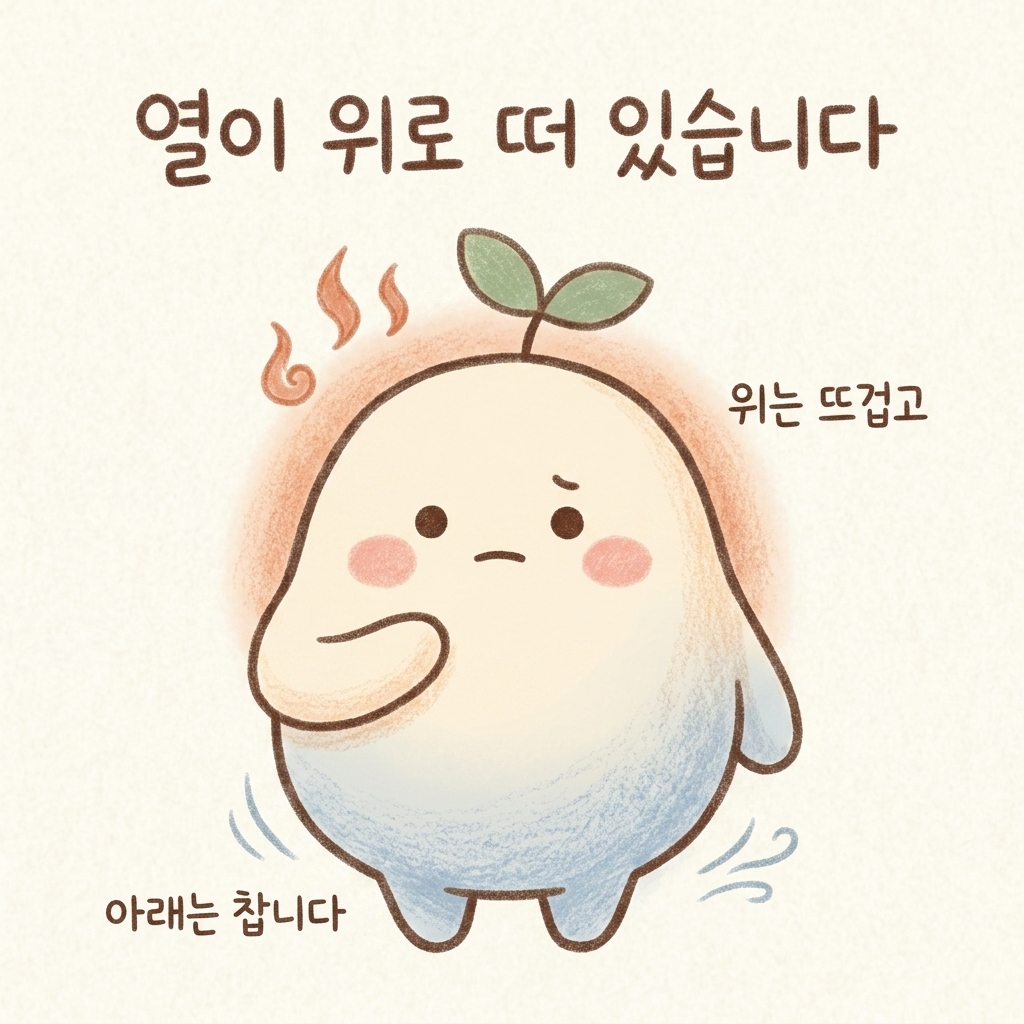열이 가슴과 머리로 올라온 상태를 그린 손그림 일러스트