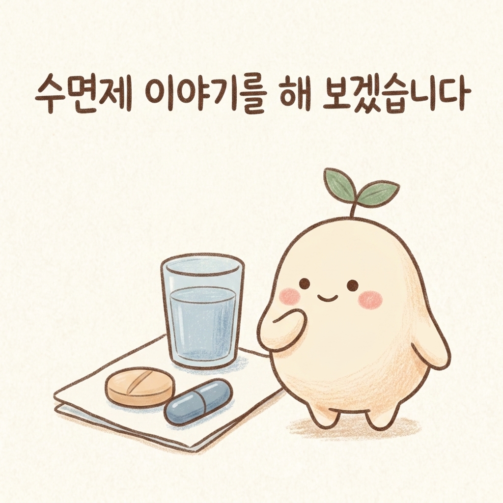수면제에 대해 설명하는 한의사 손그림 일러스트