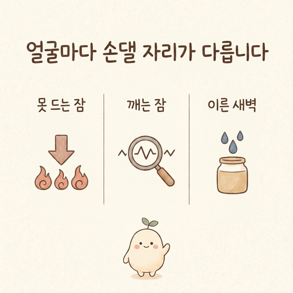 유형별로 살피는 자리를 정리한 손그림 일러스트