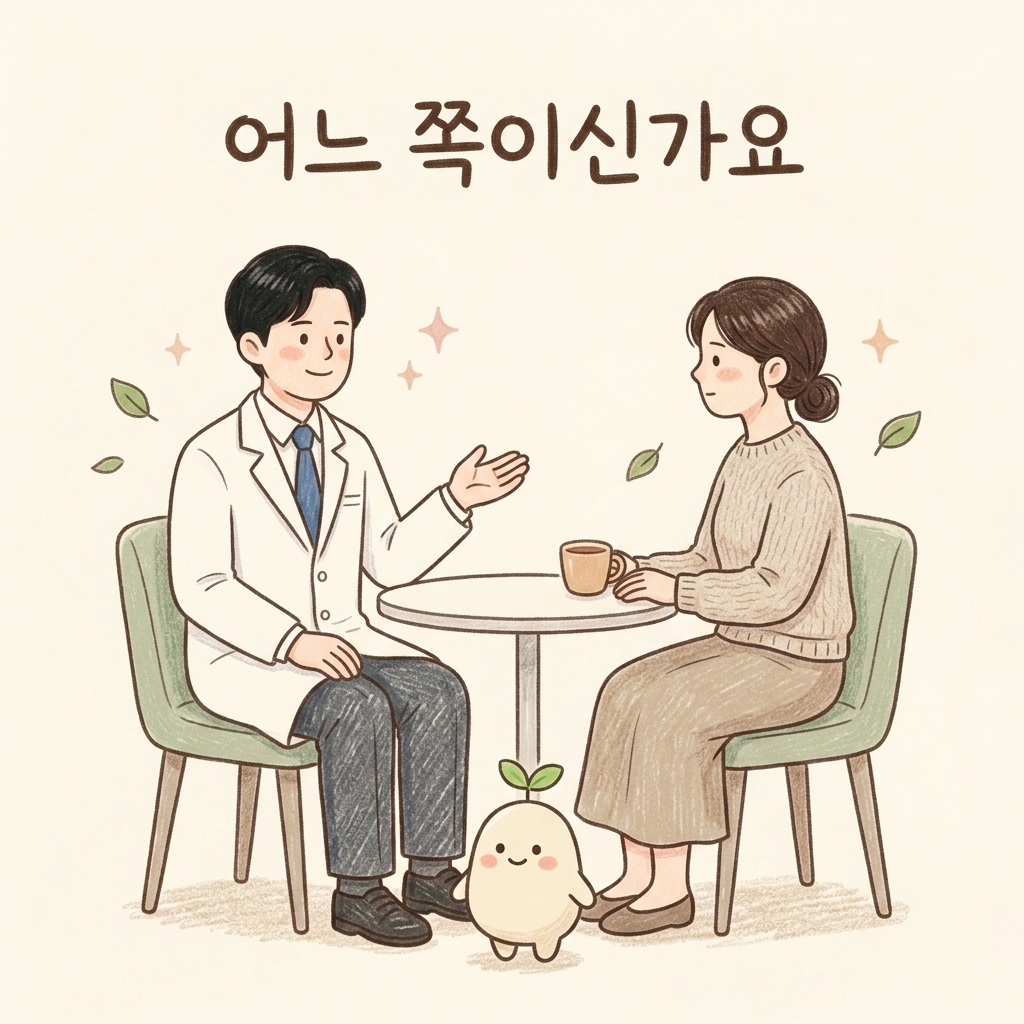 잠의 유형을 상담하는 한의사 손그림 일러스트