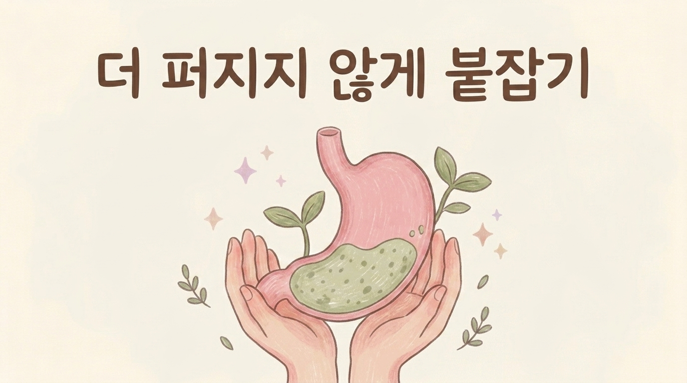 화생이 넓어지지 않게 붙잡고 남은 점막을 지키는 치료 목표를 설명한 일러스트