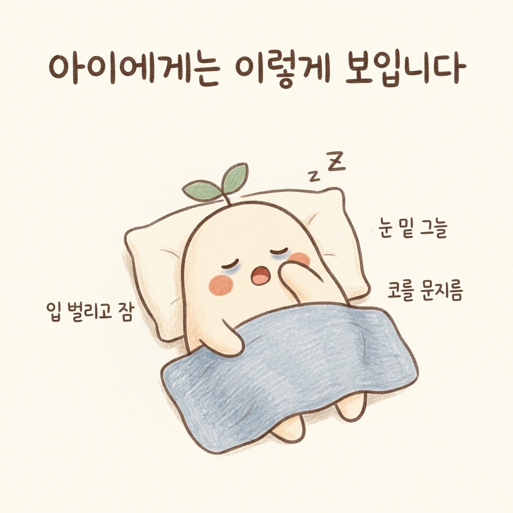 아이에게 나타나는 비염 신호를 그린 손그림 일러스트