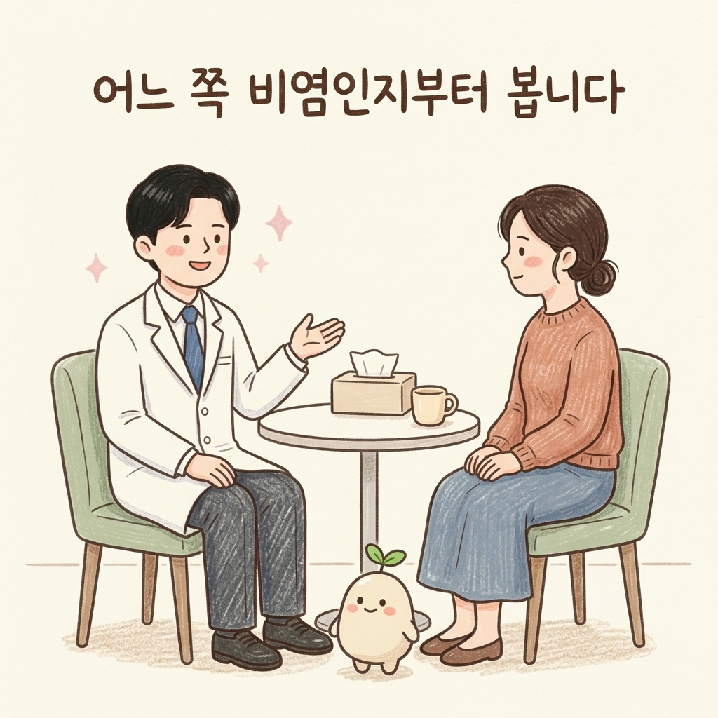 비염을 상담하는 한의사와 환자 손그림 일러스트