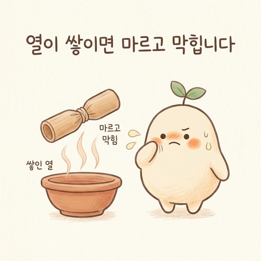 열이 쌓여 코가 막히고 마르는 비염을 그린 손그림 일러스트