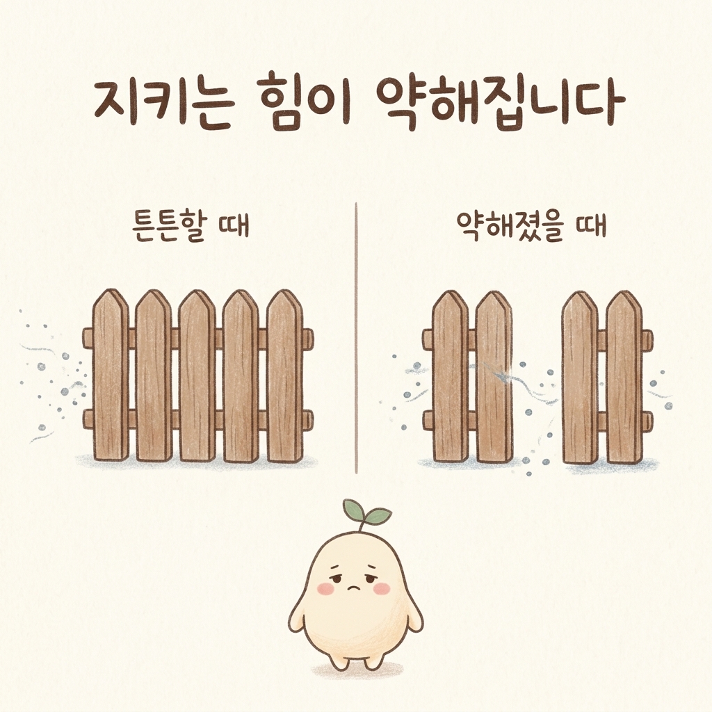 폐의 기운이 약해 코의 방어력이 떨어진 상태를 그린 손그림 일러스트