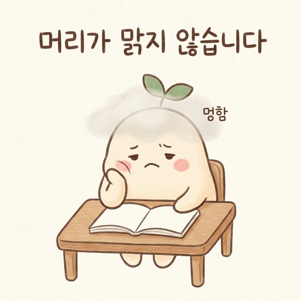 비염으로 머리가 멍하고 집중이 흩어지는 것을 그린 손그림 일러스트
