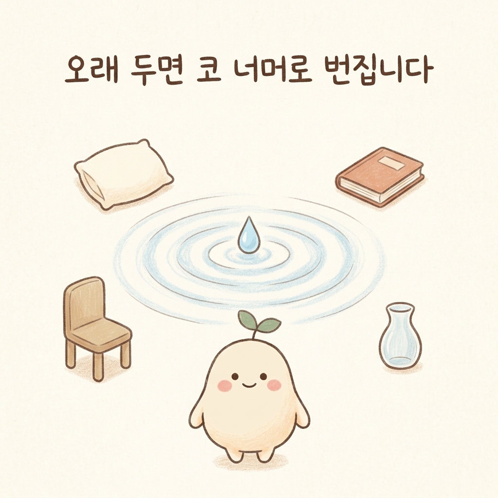 비염을 오래 두면 코 너머로 번지는 것을 표현한 손그림 일러스트