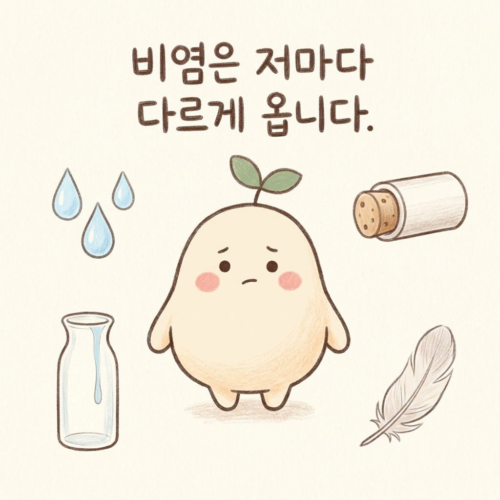 비염이 사람마다 다르게 나타남을 표현한 손그림 일러스트