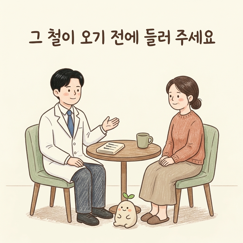 비염 치료를 상담하는 한의사와 환자 손그림 일러스트
