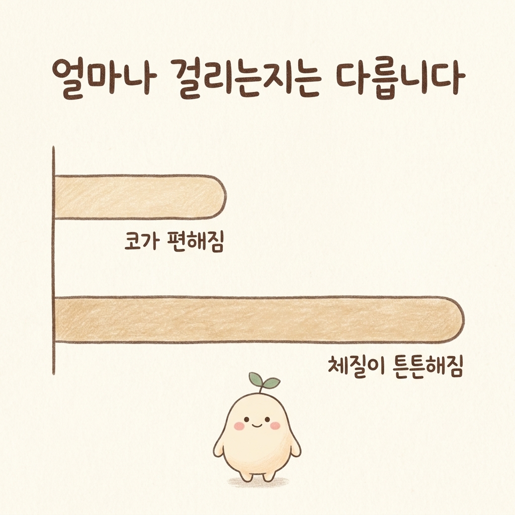 비염 치료에 걸리는 기간을 그린 손그림 일러스트
