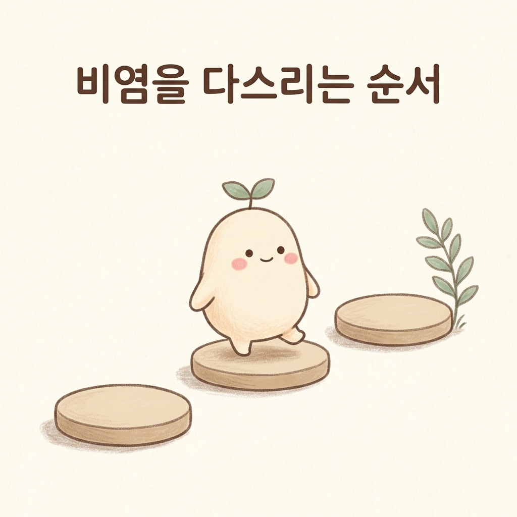 비염을 다스리는 순서를 표현한 손그림 일러스트